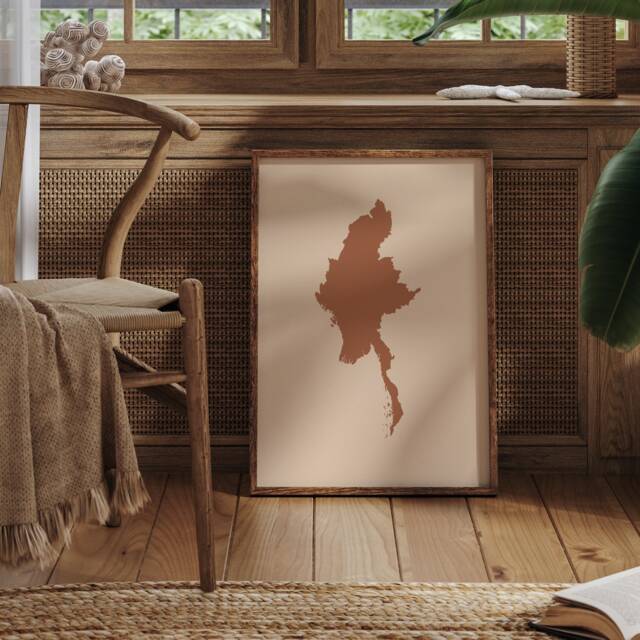 Myanmar Map Boho Wall Art Print Mid Century Travel Poster - image 1