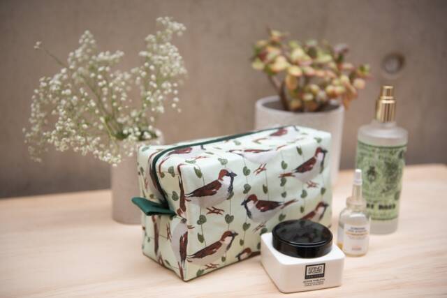 House Sparrow Print Wash Bag - Cotton Travel Cosmetics Case
