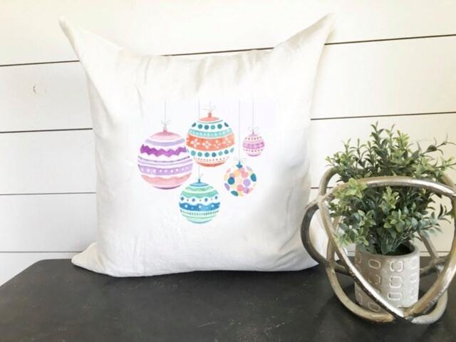 Christmas Watercolor Ornament Pillow Cover 18 X ///Holiday Throw Accent Gift
