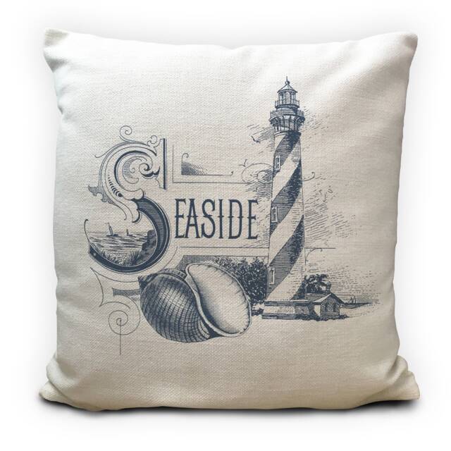 Beach Seaside Summer Nautical Theme Cushion Cover - Lighthouse Illustration Caravan, Camper, Home Hut Decor 40cm 16 Inches - image 1