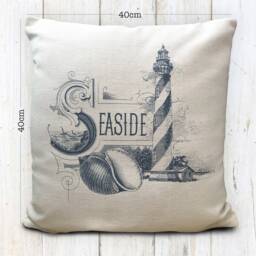 Beach Seaside Summer Nautical Theme Cushion Cover - Lighthouse Illustration Caravan, Camper, Home Hut Decor 40cm 16 Inches - thumbnail 3