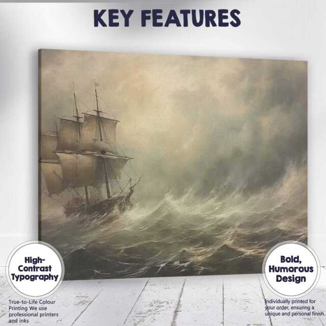 Classic Sailing Ship On Dramatic Ocean Waves Seascape Canvas Wall Art Print Decor Picture Ready To Hang - image 1