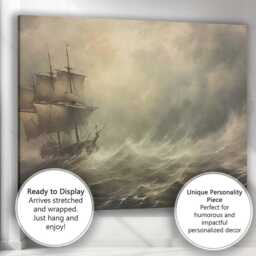 Classic Sailing Ship On Dramatic Ocean Waves Seascape Canvas Wall Art Print Decor Picture Ready To Hang - thumbnail 3