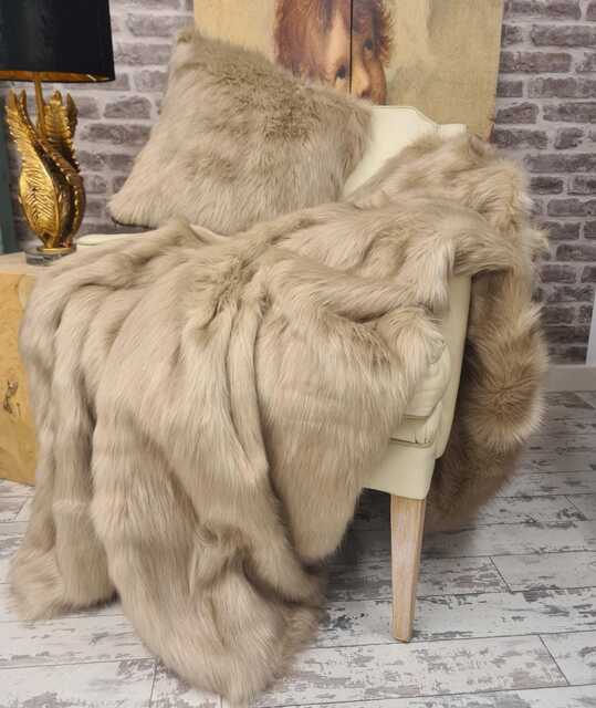 Luxury Oatmeal Faux Fur Throw Blanket - Camel, Beige Faux-Suede - image 1