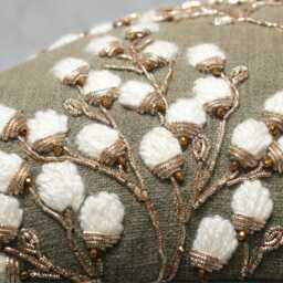 Hand Embroidered Throw Pillow Cover Sap Green Cotton With Gold Floral Embroidery - Bmcc304 - thumbnail 4