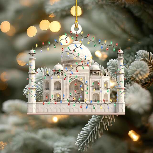 Taj Mahal Personalized Ornament, Tree Hanging Decor Christmas Ornament Flat 2D Acrylic/Wooden, Agra, India Lover - image 1