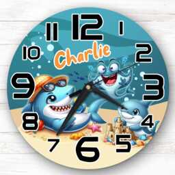 Sharks Sealife Personalised Gift For Kid's Bedroom Clock - Kids Clock, Children's Decor, Custom Wall
