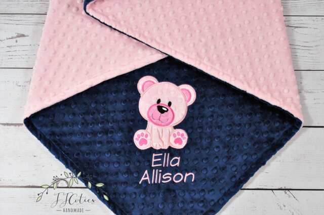 Baby Blanket Personalized Minky-Teddy Bear Baby Blanket-Bear Minky Blanket - Girl Teddy Blanket-Bear Nursery - image 1