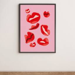 Red Lips Unframed Print - Abstract Art Groovy Retro Prints Funky Wonky Quirky - thumbnail 2
