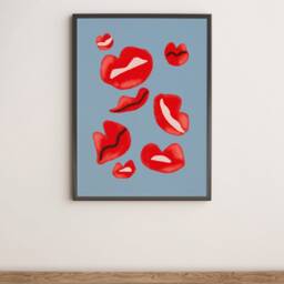 Red Lips Unframed Print - Abstract Art Groovy Retro Prints Funky Wonky Quirky - thumbnail 3