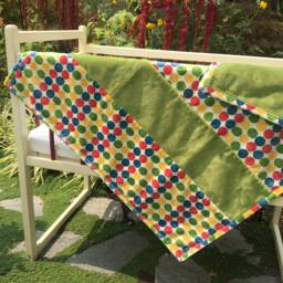 Handmade Modern Baby Minky Blanket Green, Yellow, Red & Blue Polka Dot Retro