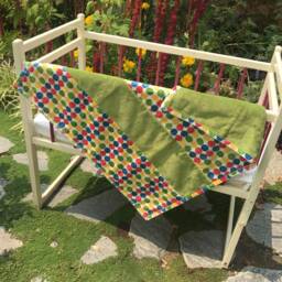 Handmade Modern Baby Minky Blanket Green, Yellow, Red & Blue Polka Dot Retro - thumbnail 2