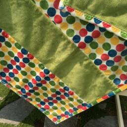 Handmade Modern Baby Minky Blanket Green, Yellow, Red & Blue Polka Dot Retro - thumbnail 3