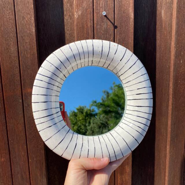 Handmade Ceramic Wall Mirror Funky Home Decor 8, 2 Inches - image 1