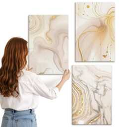 Canvas Art Set Of 3 - Subtle Patterns Spilled Paint, Creamy Photo Print, Abstract Wall Decor - thumbnail 3