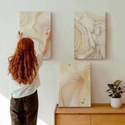 Canvas Art Set Of 3 - Subtle Patterns Spilled Paint, Creamy Photo Print, Abstract Wall Decor - thumbnail 1