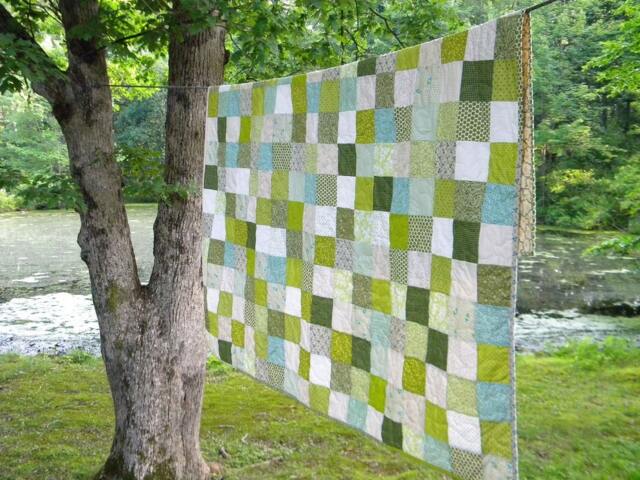 Patchwork Quilt Spring Green Cotton Blanket, Vintage Vibe - 81x81 - image 1