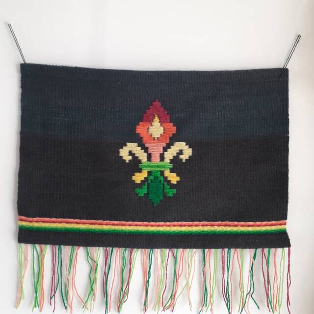 Handwoven Wool Wall Hanging Colorful Fleur De Lys, Boho Art - image 1
