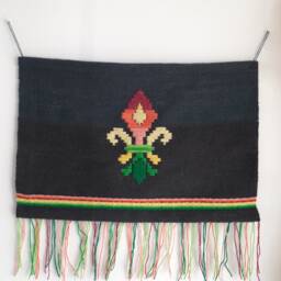 Handwoven Wool Wall Hanging Colorful Fleur De Lys, Boho Art - thumbnail 1