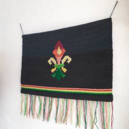 Handwoven Wool Wall Hanging Colorful Fleur De Lys, Boho Art - thumbnail 2
