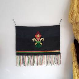 Handwoven Wool Wall Hanging Colorful Fleur De Lys, Boho Art - thumbnail 4