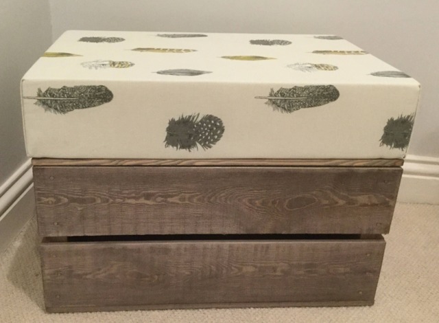 Plumage Print Fabric in Mustard Covered Wooden Vintage Style Reproduction Apple Crate Storage Seat/Footstool - image 1