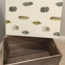 Plumage Print Fabric in Mustard Covered Wooden Vintage Style Reproduction Apple Crate Storage Seat/Footstool - thumbnail 3