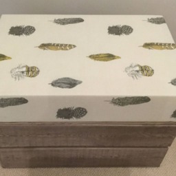 Plumage Print Fabric in Mustard Covered Wooden Vintage Style Reproduction Apple Crate Storage Seat/Footstool - thumbnail 2
