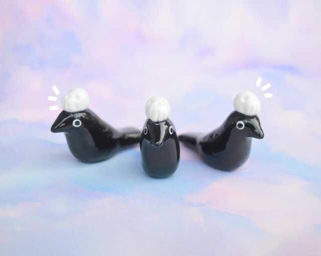 Crow Figurine Kawaii Black Bird With Skull, Spooky Desk Decor - image 1