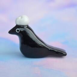 Crow Figurine Kawaii Black Bird With Skull, Spooky Desk Decor - thumbnail 3