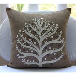 "Art Silk Light Brown Throw Pillow Cover 16""x16" - thumbnail 3