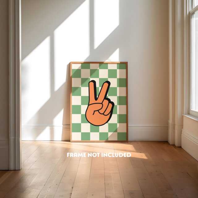 Retro Style Print, Peace Wall Art, Boys Bedroom Prints, Colourful Kids Decor, Cool Teen Checkerboard - image 1