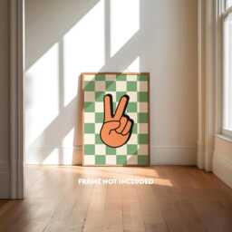 Retro Style Print, Peace Wall Art, Boys Bedroom Prints, Colourful Kids Decor, Cool Teen Checkerboard - thumbnail 1