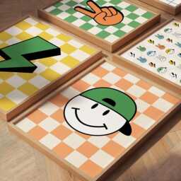 Retro Style Print, Peace Wall Art, Boys Bedroom Prints, Colourful Kids Decor, Cool Teen Checkerboard - thumbnail 3