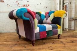 Unique British Handmade 1.5 Seater Patchwork Chesterfield Armchair Snuggle - Multicolour Textured Velvet