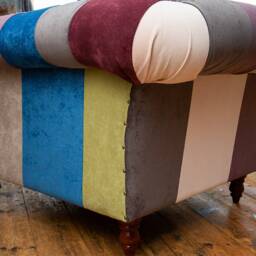 Unique British Handmade 1.5 Seater Patchwork Chesterfield Armchair Snuggle - Multicolour Textured Velvet - thumbnail 4