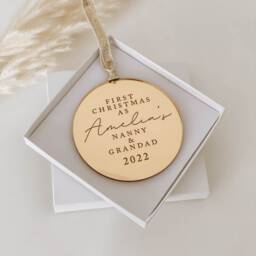 First Christmas As Nanny & Grandad, Tree Decoration, Rose Gold, Silver, Christmas Decoration Bauble, Secret Santa Gift Idea - thumbnail 2