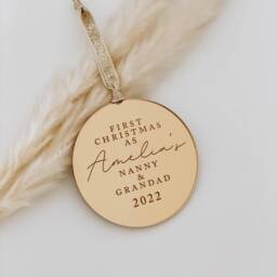 First Christmas As Nanny & Grandad, Tree Decoration, Rose Gold, Silver, Christmas Decoration Bauble, Secret Santa Gift Idea