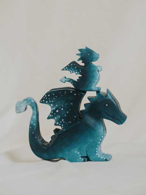 Wooden Water Dragon Toy, Hand-Painted Blue Dragon, Fantasy Mythical Creature, Waldorf Pretend Play, Unique Gift - image 1