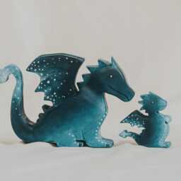 Wooden Water Dragon Toy, Hand-Painted Blue Dragon, Fantasy Mythical Creature, Waldorf Pretend Play, Unique Gift - thumbnail 3