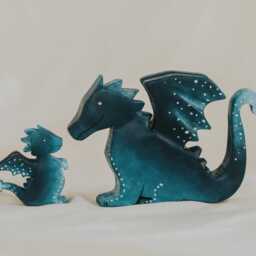 Wooden Water Dragon Toy, Hand-Painted Blue Dragon, Fantasy Mythical Creature, Waldorf Pretend Play, Unique Gift - thumbnail 2