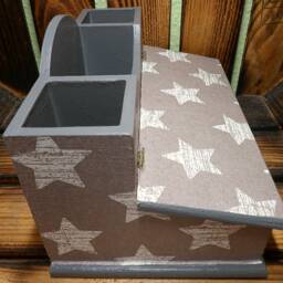 Pencil Box With Stars in Grey & White - thumbnail 3
