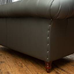 British Handmade 3 Seater Grey Steel Leather Chesterfield Sofa - thumbnail 4