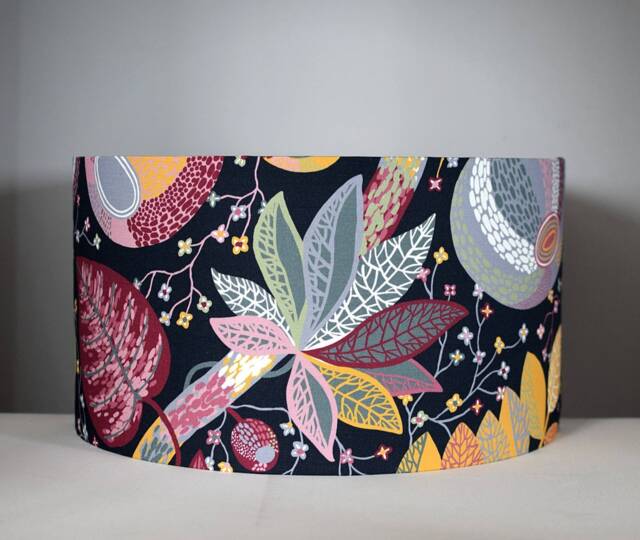 Colourful Scandinavian Lampshade Tropical Black Fabric, Gold Silver Or White Lining, 30cm To 45cm ?? Handmade For Ceiling Lamp Base - image 1