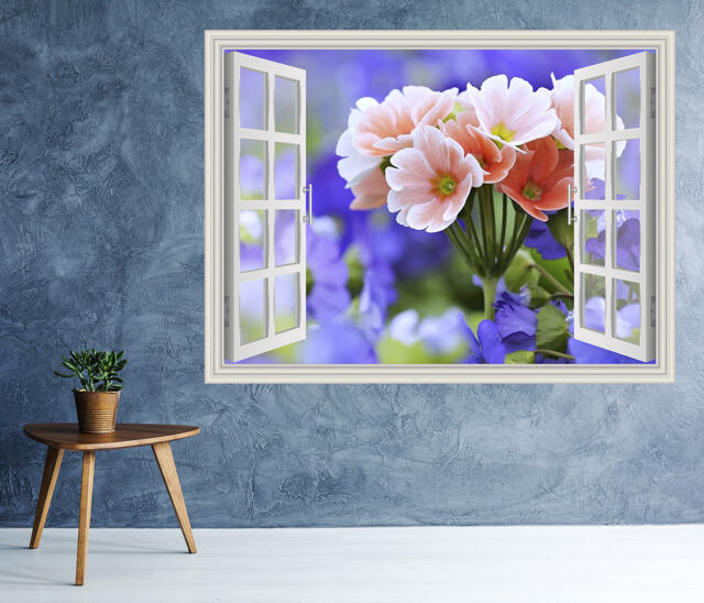 Floral View Window 3D Wall Decal Art Removable Wallpaper Flowers Mural Sticker Vinyl Home Decor