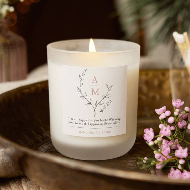 Personalised Botanical Wedding Candle Soy Wax, Frosted Glass - image 1