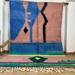 Botanical Abstract Moroccan Rug - Handwoven Wool Face Design Custom Berber Art Small Boho Tapestry Minimalist Wall Hanging - thumbnail 4