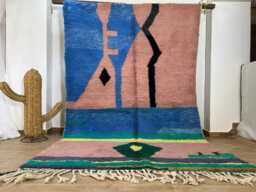 Botanical Abstract Moroccan Rug - Handwoven Wool Face Design Custom Berber Art Small Boho Tapestry Minimalist Wall Hanging