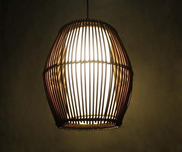 "Rattan & Perchment Paper Lighting Fixture, Rural Pendant Light, Decor Ceiling Lighting, W11.8"" X H13.7" - image 1