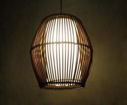 "Rattan & Perchment Paper Lighting Fixture, Rural Pendant Light, Decor Ceiling Lighting, W11.8"" X H13.7" - thumbnail 1
